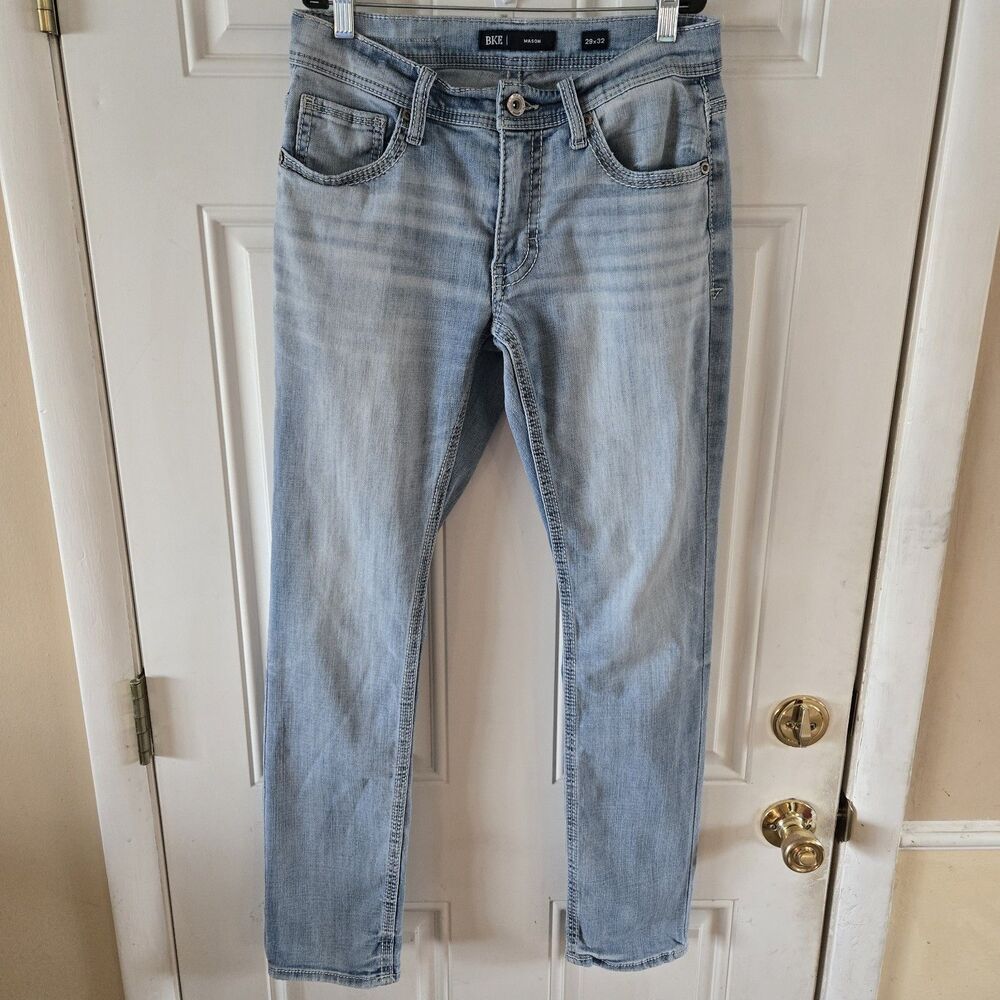 BKE Mason Slim Straight Leg Jeans Mens 29x31 Light Wash Buckle Faded Denim Y2K